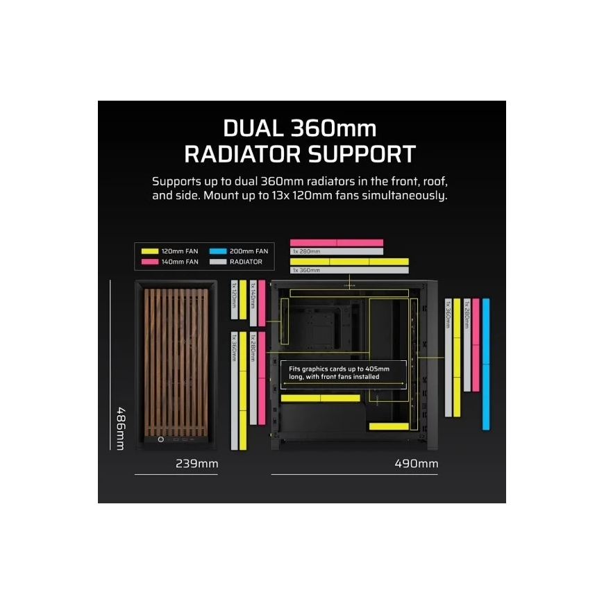 Corsair FRAME 4000D RS puinen tietokonesuoja, Midi-Tower, E-ATX - puinen, musta – 5