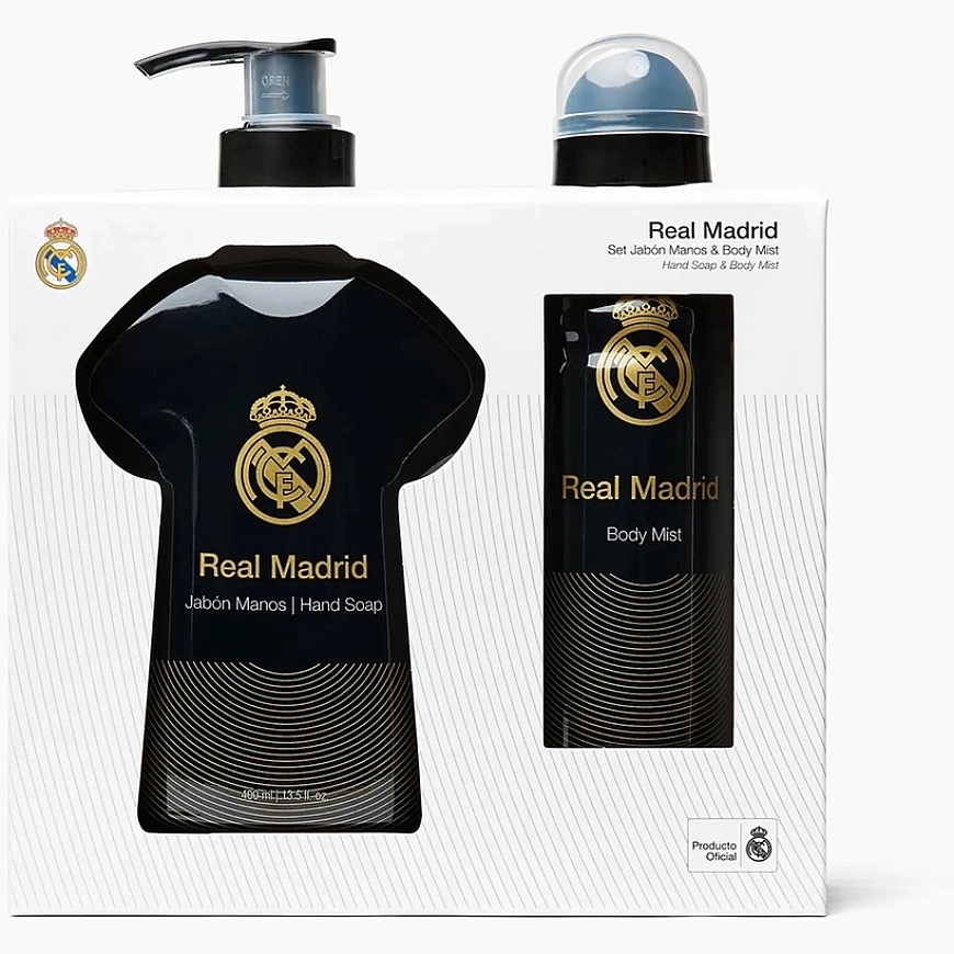 Real Madrid -setti: nestemäinen käsisaippua, 400 ml + tuoksusuihke, miehille, 180 ml