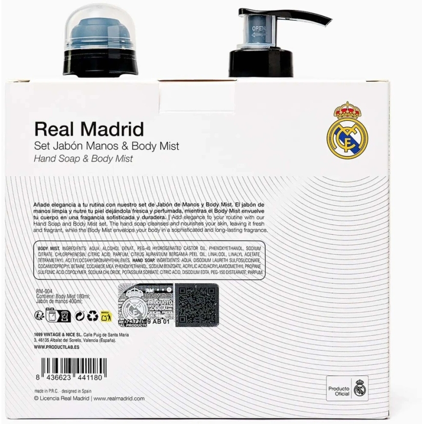 Real Madrid set: liquid hand soap, 400 ml + fragrant spray, for men, 180 ml – 3