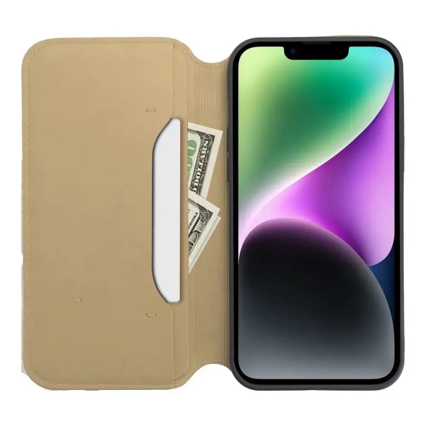 DUAL POCKET knyginio tipo telefono dėklas Samsung Galaxy S23 FE (S711) auksinis – 4