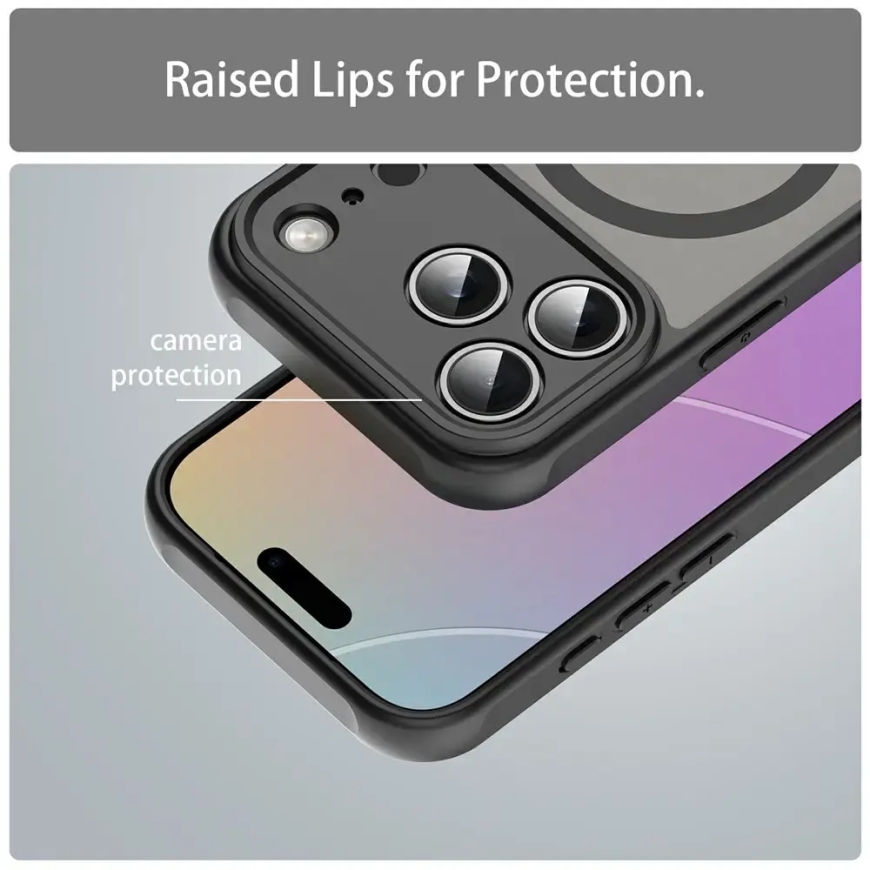 iPhone 18 Pro / 17 Pro PC TPU magnētiskais matēts korpuss, triecienizturīgs - Melns – 4
