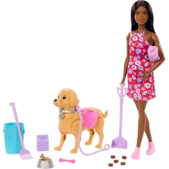 Mattel Barbie -nukke koiranpennun ja harjan kanssa
