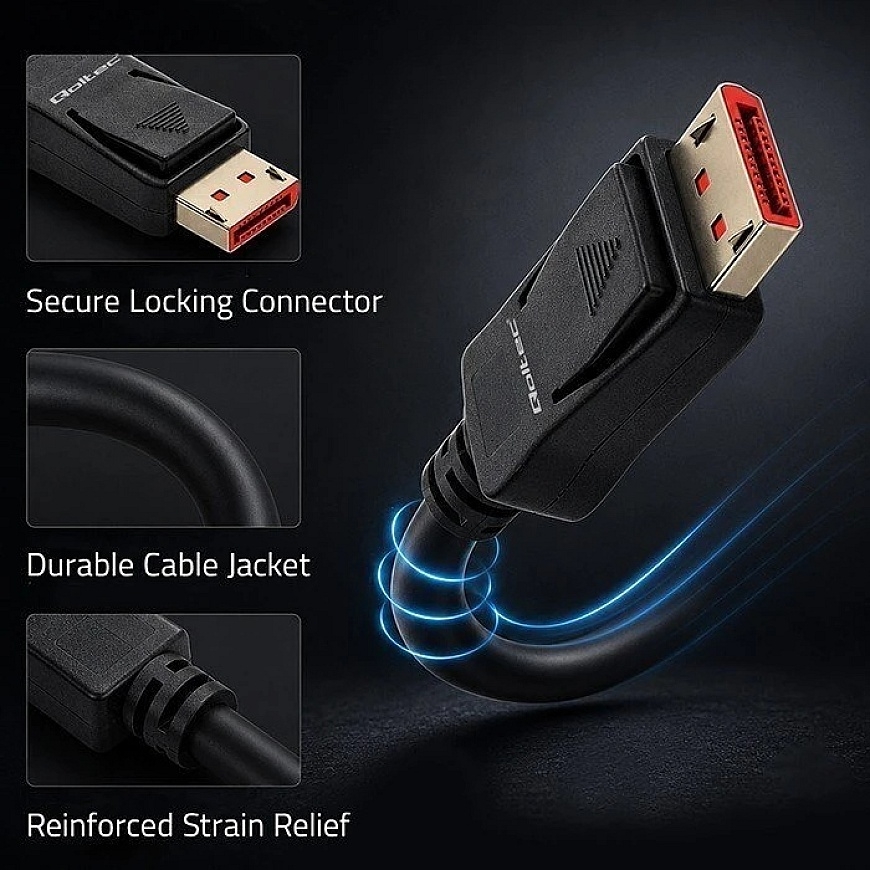 Qoltec Ultraszybki Kabelis DisplayPort v2.1 | Full HD | 4K 8K | 54Gb/s | UHBR13.5 | 0.5m – 4