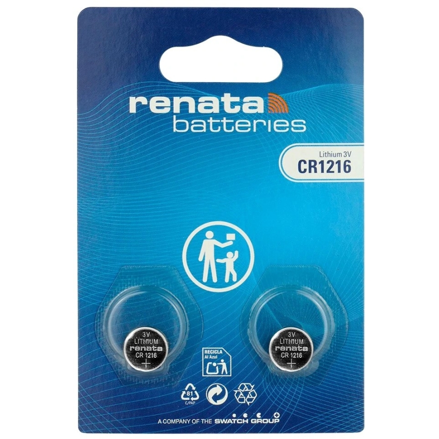 Batteries – Renata CR1216 3 V lithium cells, 2 pcs.
