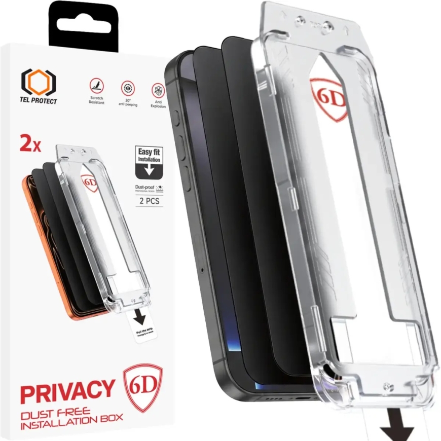 Защитное стекло Tel Protect 6D для iPhone 15 Pro (эффект приватности) (2 шт.)