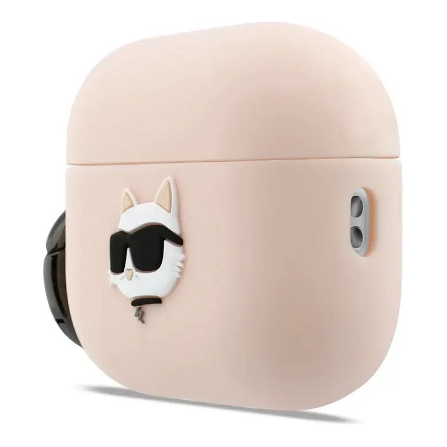 Karl Lagerfeld 3D logotipo NFT Choupette galvos silikono dėklas AirPods Pro 3, rožinis