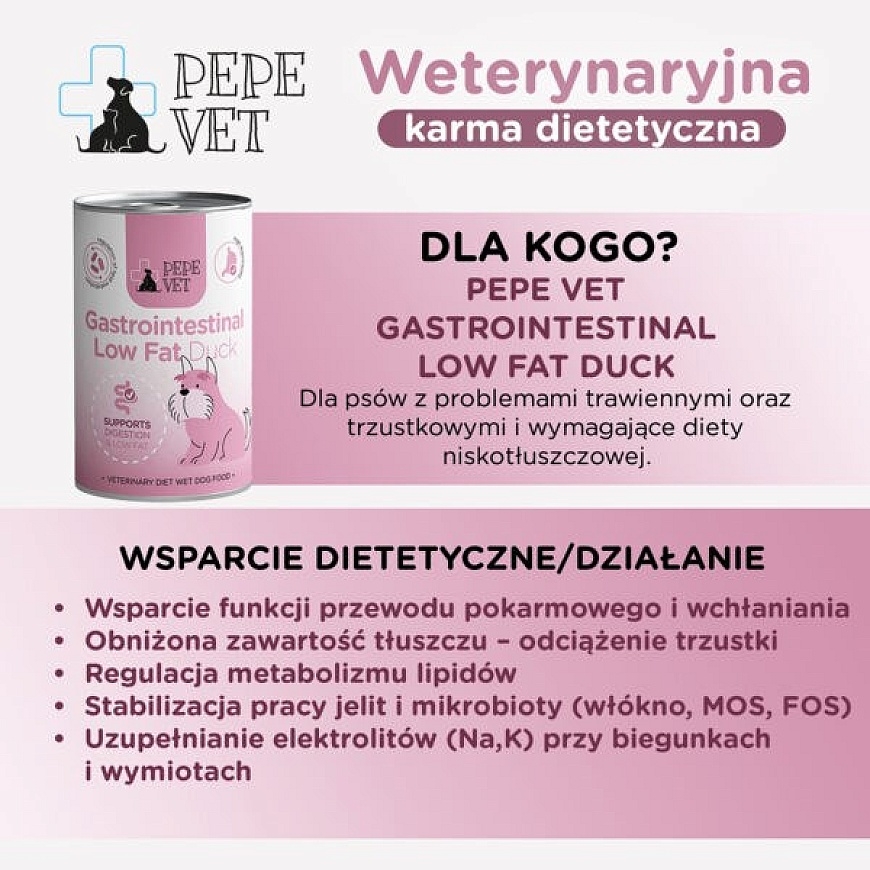 PAKA ZWIERZAKA Pepe Vet Gastrointestinal Low fat Mono Duck - wet dog food - 400g – 4