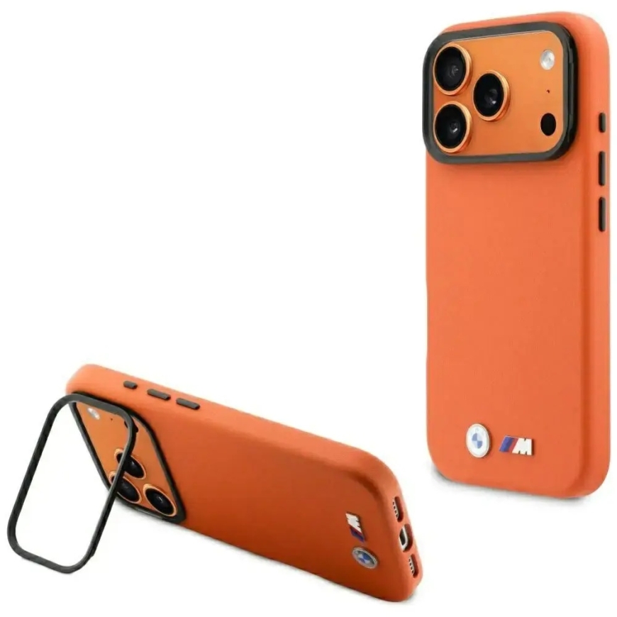 BMW M Metal Logo phone case with MagSafe support for iPhone 17 Pro orange