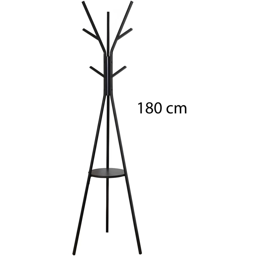 Stāvošs apģērbu pakaramais, metāla, melns, loft stila, 9 āķi, 180 cm – 5