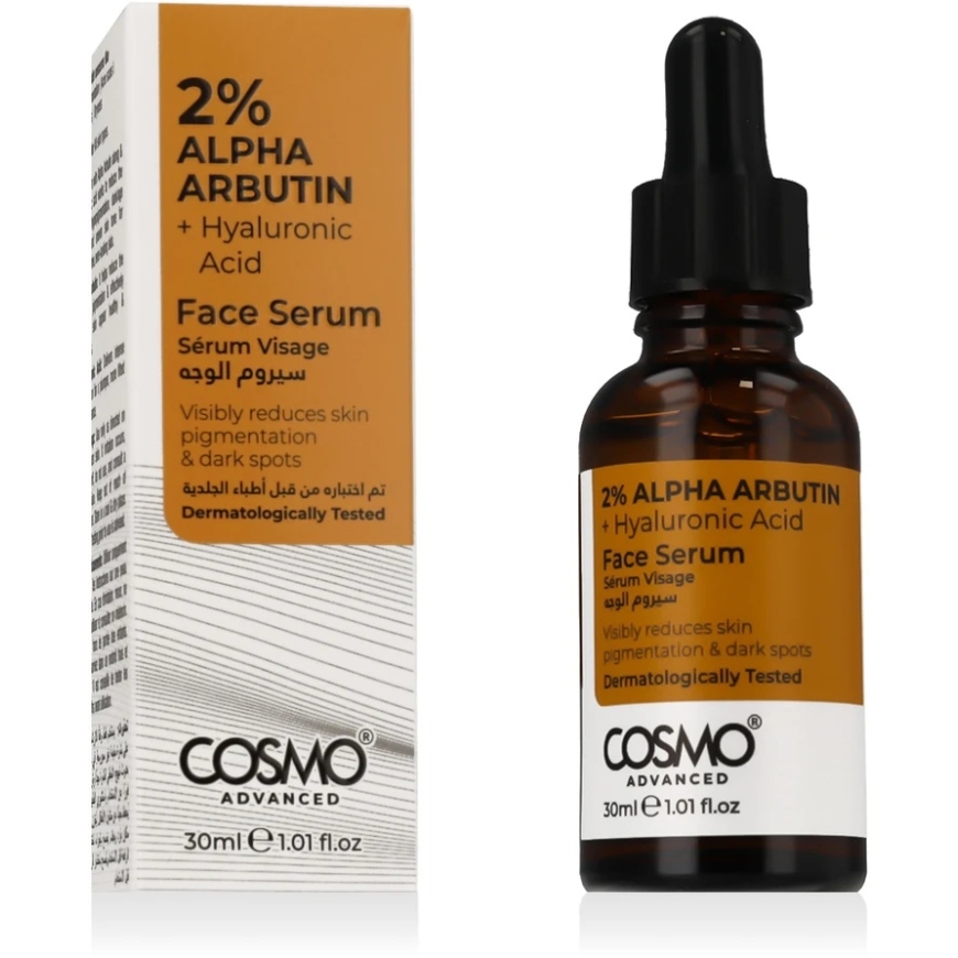 COSMO ADVANCED Alfa Arbutīns 2% + Hialuronskābe Sejas serums 30 ml