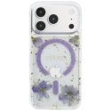 Guess Resin Flowers Glitter MagSafe -kuori iPhone 18 Pro / 17 Pro violetilla