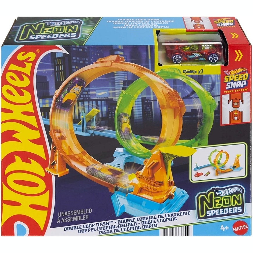 Mattel HOT WHEELS NEON SPEEDERS divkāršās cilpas trase (JMG49)