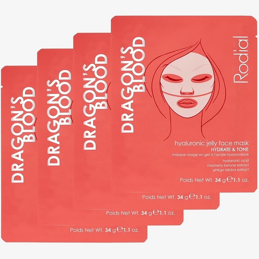 Rodial Drakono kraujo drėkinamoji gelinė kaukė veidui, 4 vnt., 4 vnt.