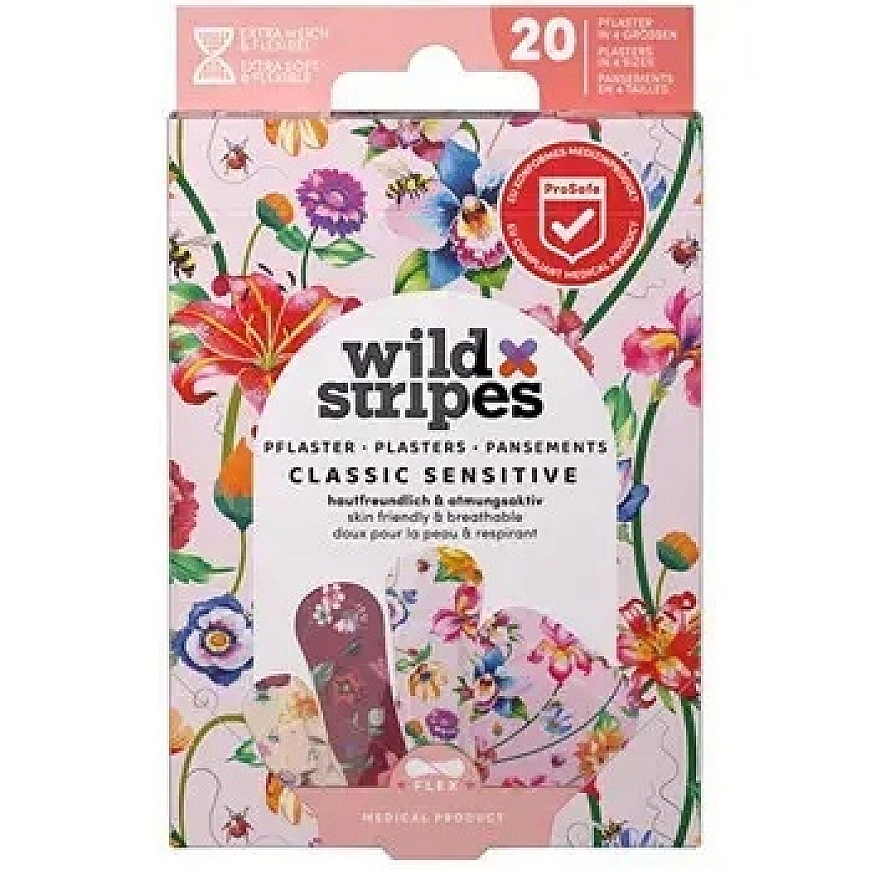 Wild Stripes Classic Sensitive Vintage Flowers - Hypoallergeeniset laastarit (20 kpl)