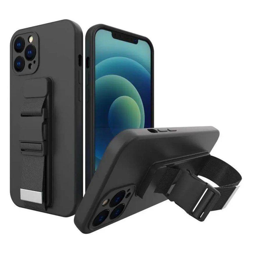 Силиконовый чехол Rope Case с ремешком для сумочки для Xiaomi Redmi Note 11 Pro черный