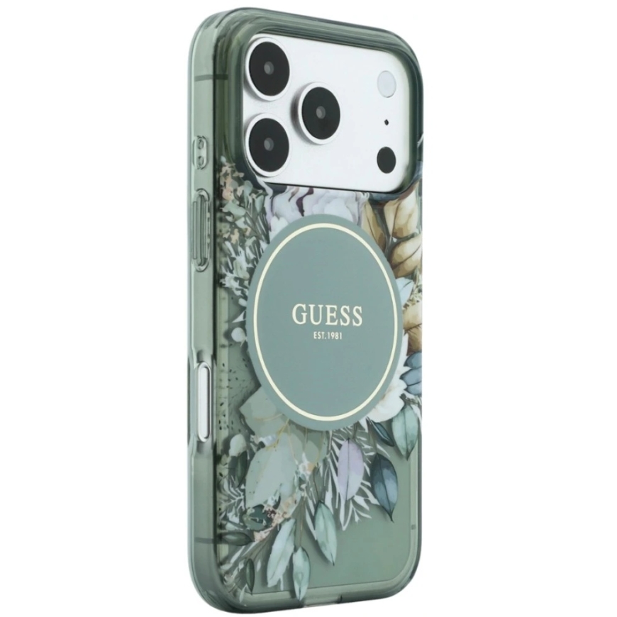 Чехол Guess IML Flowers Pearl Strap MagSafe для iPhone 18 Pro / 17 Pro зелёный – 3