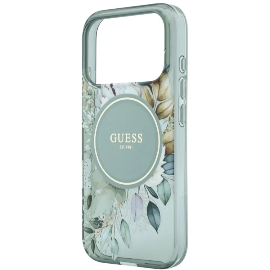 Чехол Guess IML Flowers Pearl Strap MagSafe для iPhone 18 Pro / 17 Pro зелёный – 5
