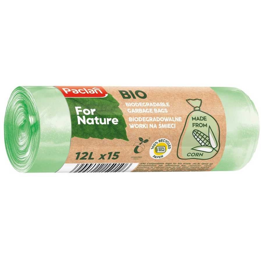Biohajoava pussi - Worki Z Kukurydzy Bio Paclan 12L, 15 kpl, luonnollinen väri