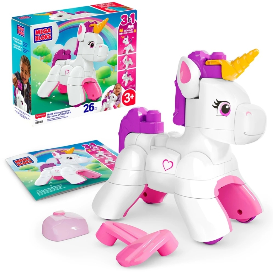 Mattel MEGA BLOKS BUILD AND ENCHANT 3 in 1 unicorn constructor (JKG36)