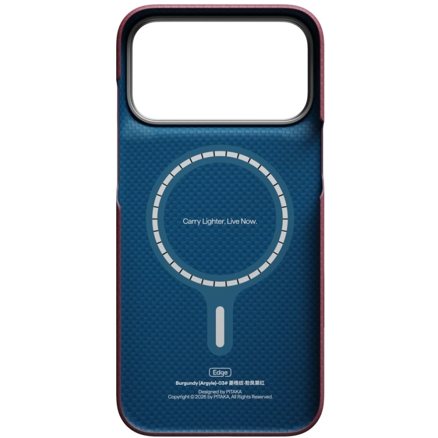 PITAKA Edge Case Argyle MagSafe dėklas, skirtas iPhone 18 Pro Max / 17 Pro Max, bordo spalvos – 3