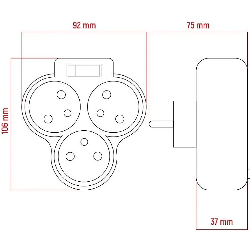 Power Extension Cable - DPM 3 Outlets Power Strip 16A 250V Black – 2