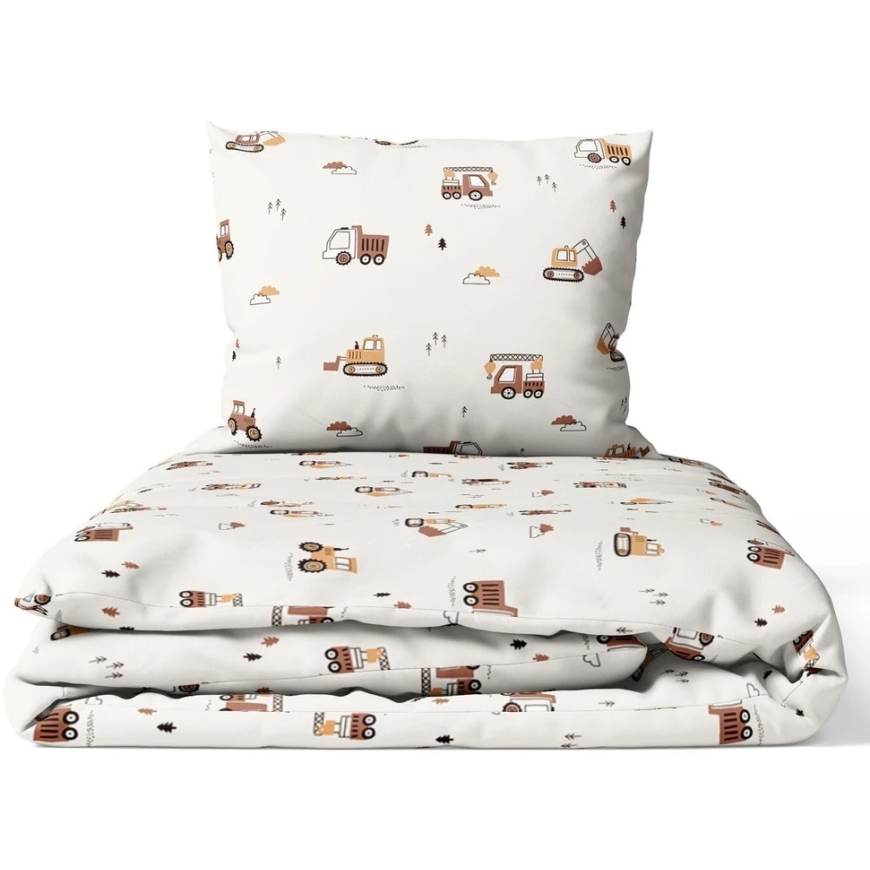 Bērnu gultas komplekts 2 gab. 135/100 40/60 krēmkrāsā būvtransporta