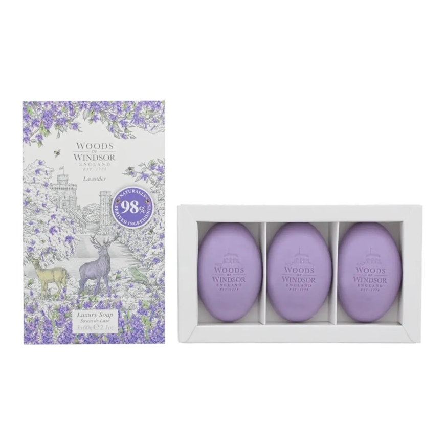 Komplekt Trio, Woods Of Windsor, Lavendel, Puhastus, Lavendel, Massaažiseep, Shea või, 3 tk, 60 g