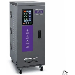 Qoltec Trifazis įtampos stabilizatorius AVR MULTIPROTECTION | 20kVA | Tikslumas ± 3% | Servovariklis 3F | LCD | Expert Line