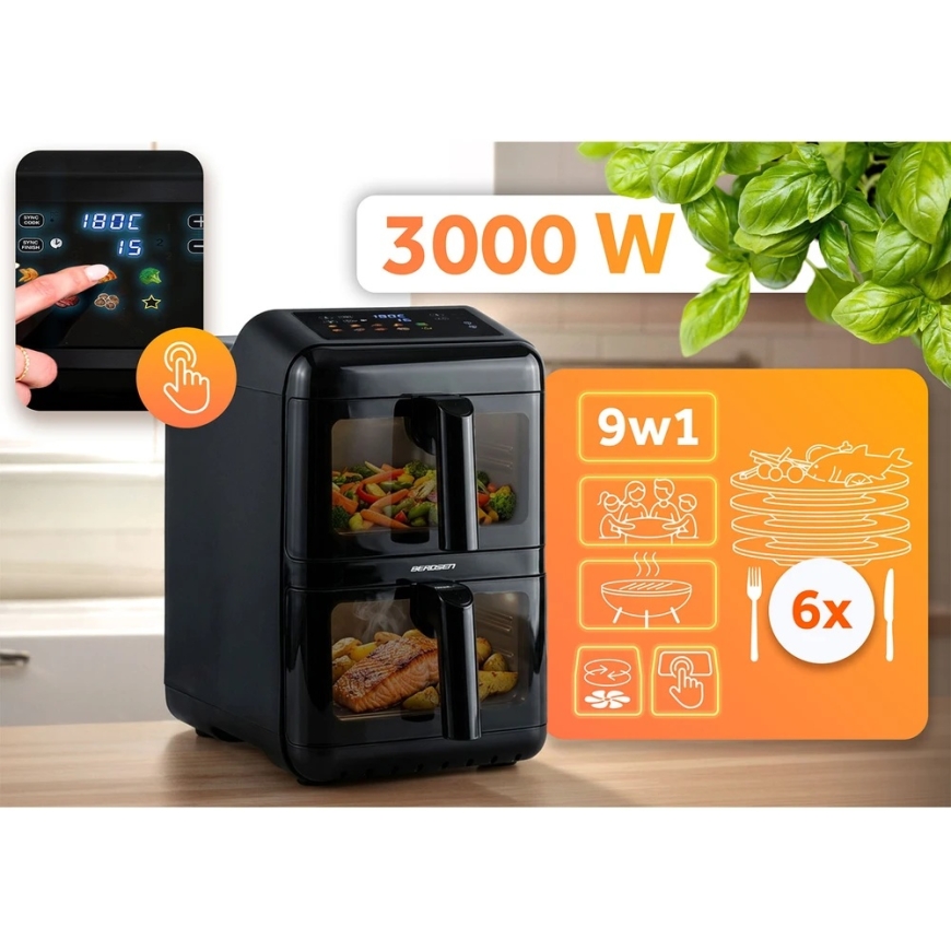 Wireless vertical air fryer with two cameras Berdsen BD-663, 11.6 l, 3000 W – 5
