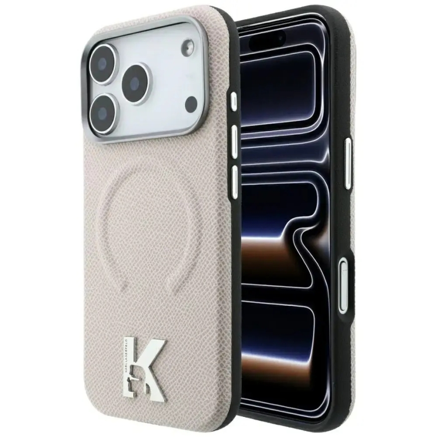 Karl Lagerfeld Grained Embossed Ring & Kameo Logo MagSafe maciņš iPhone 18 Pro / 17 Pro bēšs