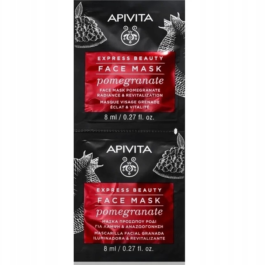 Apivita Express Pomegranate Revitalising Cream Mask For Face, 2 pcs, 8 ml – 3