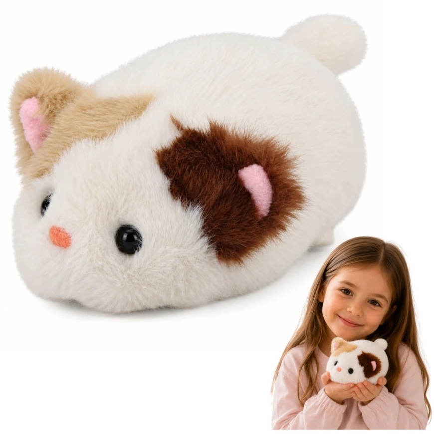 Lean Toys Plush Kitten, white with brown and beige spots, 16 × 10 × 9 cm – 2