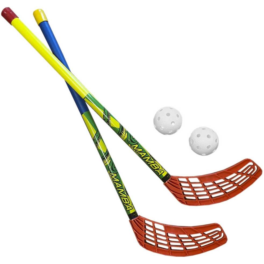 Azetx Mamba Junior lattiajääkiekko-setti, 2 suoraa HDPE-mailaa ilman kääreitä, 62 cm, 2 Optimus-puckia