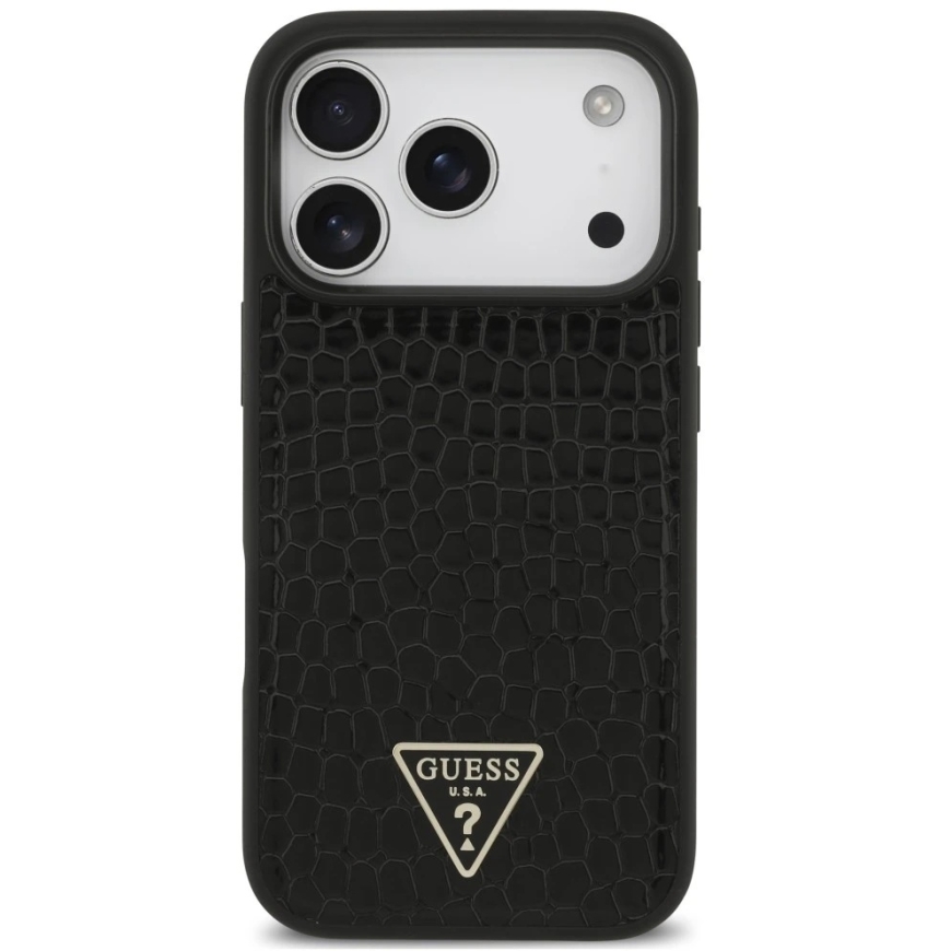 Dėklas Guess Croco Triangle Logo MagSafe, skirtas iPhone 18 Pro Max / 17 Pro Max, juodas – 4