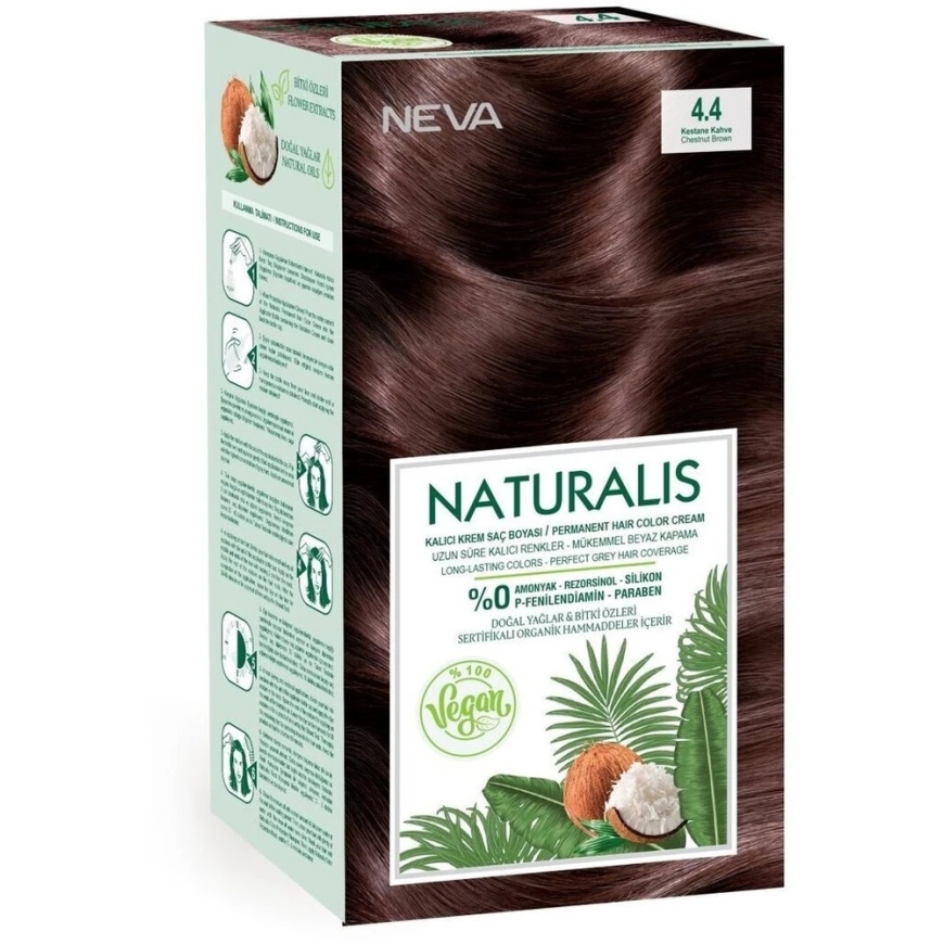 L'Oreal Neva Naturalis noturīgā matu krāsa 4.4 Kastaņbrūna, 150 ml – 2
