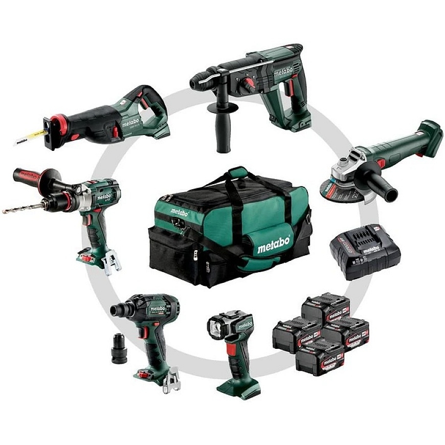 METABO COMBO RINKINYS 18V 6.1 (SB18LTX +SSW18LTX300BL +KH18LTX24 +W18L9-125QUICK +SSEP18LT +ULA) 4×4,0Ah KREPŠYS