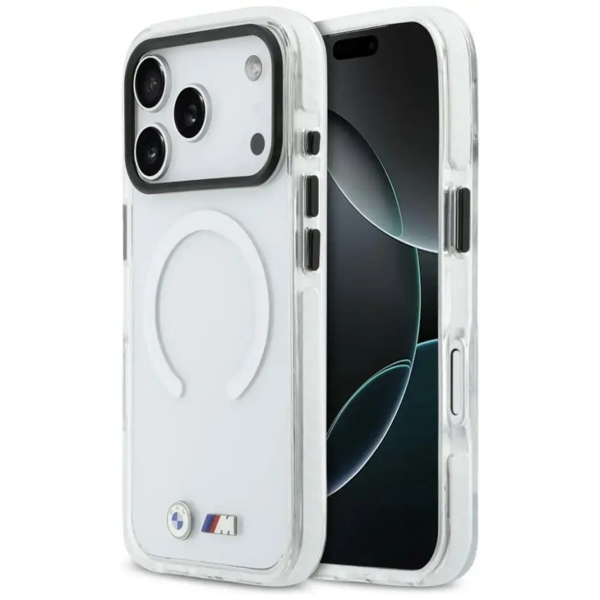 BMW M IML Shockproof Metal Logos phone case with MagSafe support for iPhone 17 Pro Max transparent