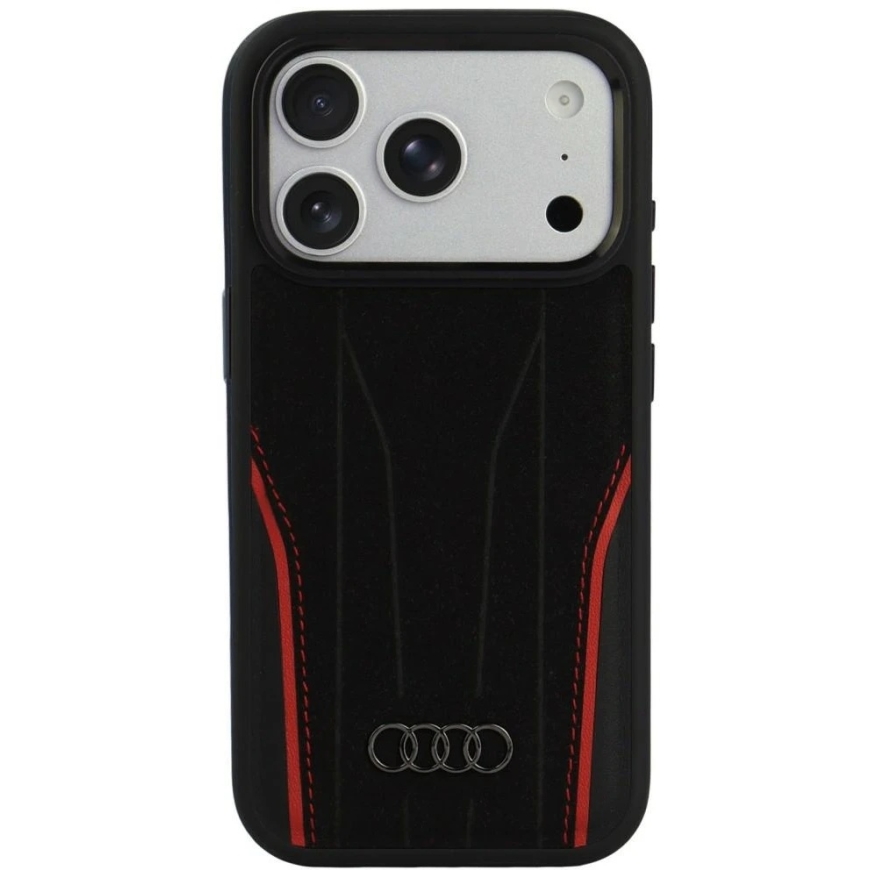 Audi R8 natural leather MagSafe case iPhone 18 Pro / 17 Pro - black and red – 2