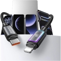 Kabelis USAMS Al-Alloy SJ816 U110 RGB Fast Charging 30W USB-C į Lightning 1,2 m balta Kabelis USAMS Al-Alloy SJ816 U110 RGB Fast Charging 30W USB-C į Lightning 1,2 m balta