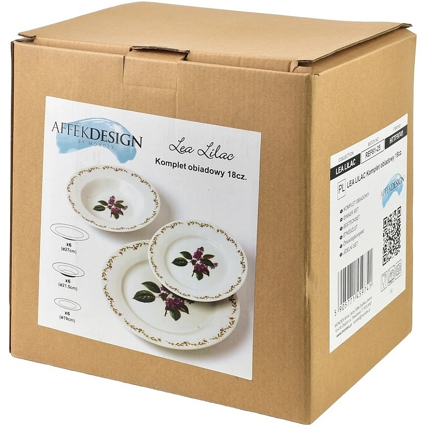 Affek Design LEA LILAC 18-Piece Dinner Set 21.8 cm / 19.2 cm / 27 cm Soup Plate 220 ml – 3