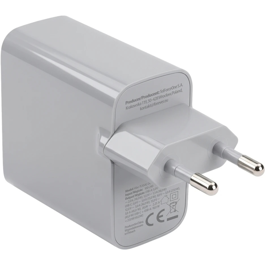 Зарядное устройство Forever Vibe-TC45AC GaN PD QC 1x USB-C 1x USB 45W серебристый – 3
