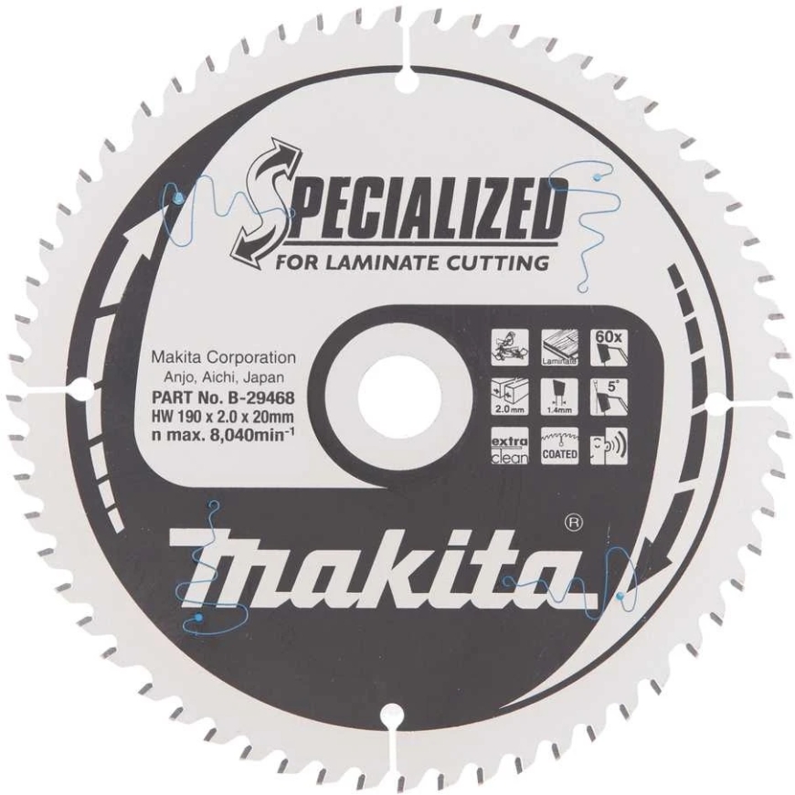 Makita B-33847 T.C.T. zāģis 190X2X20mm 5° T60 SPECIALIZED lamināta griešanai
