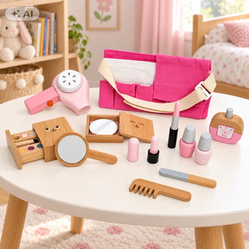 Деревянный набор игрушечной косметики для детей Lean Toys – 12 предметов – 4