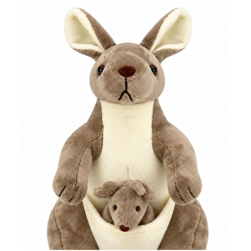 Lean Toys Pliušinis žaislas kengūra su jaunikliu, smėlio spalvos, 30 × 28 × 18 cm – 4