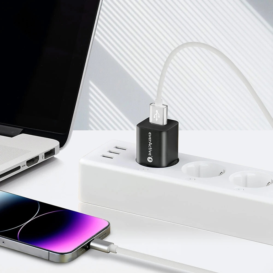 USB зарядный кабель - everActive CBS-1.5IW, 2.4 A, 480 Мбит/с, 1.5 м, Белый – 4