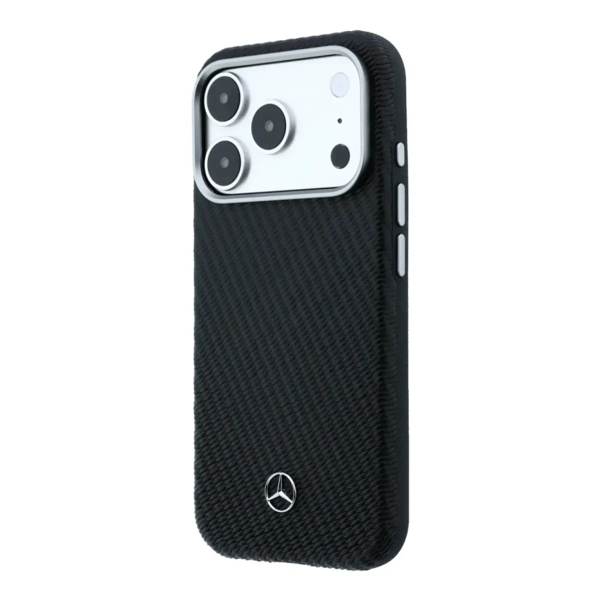 Mercedes PU Leather Semi Wrap maciņš ar MagSafe atbalstu telefonam iPhone 17 Pro melns