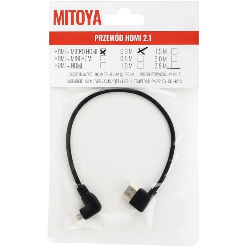 Mitoya HDMI Laidas - 30cm Kampinis HDMI į Micro HDMI 8K @ 60Hz, 4K @ 120Hz – 4