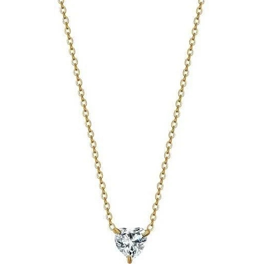 Luca Barra Charming Gold-Plated Necklace with a Clear Heart CK2095