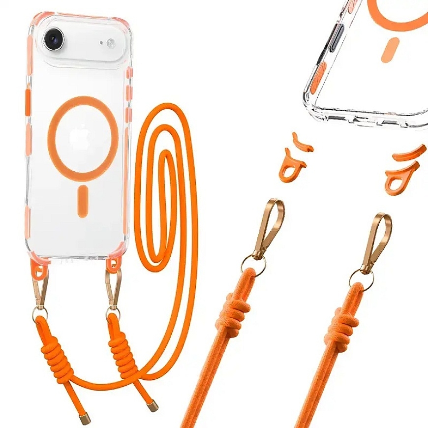 Tel Protect Strap Clear phone case for iPhone 17 Air orange