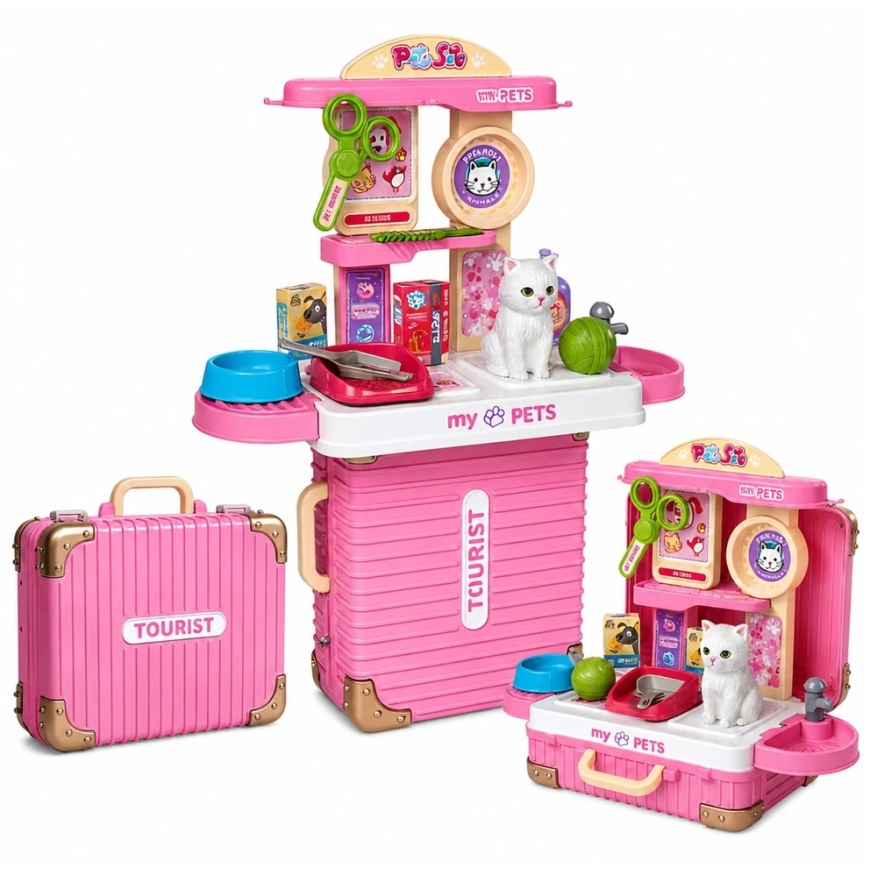 Lean Toys Veterinārās somas ar izvelkamu rokturi un ritenīšiem, baltā krāsā, 31,5 × 24,5 × 13,5 cm – 3